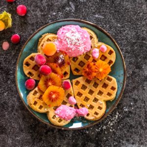 Gaufres healthy mœlleuses et croustillantes, cranberries & oranges